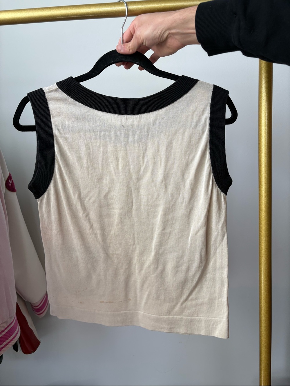 Vintage CHANEL Cream Tank Top with Black Trim and Gold Buttons - Picture 2 of 5